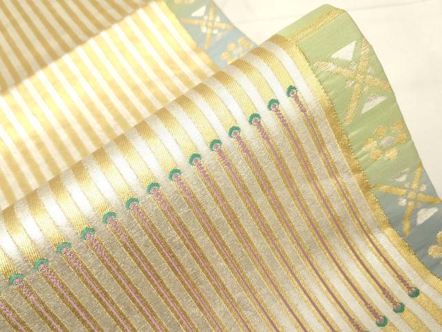 平和屋着物▼六通柄袋帯 幾何学文 金銀糸 正絹 逸品 CABC4427dy