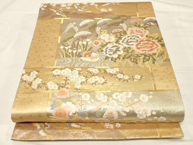 平和屋着物▼六通柄袋帯　唐織　飛鶴花鳥文　金銀糸　引箔　正絹　逸品　CABC4448dy