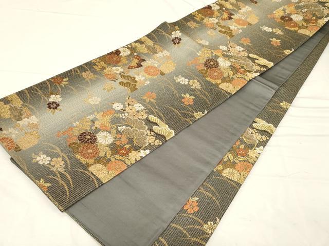 平和屋着物▼六通柄袋帯　花蝶文　金糸　正絹　逸品　CABC4451dy