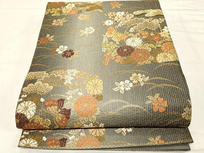 平和屋着物▼六通柄袋帯　花蝶文　金糸　正絹　逸品　CABC4451dy