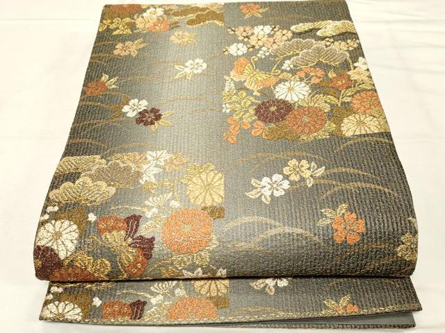 平和屋着物▼六通柄袋帯　花蝶文　金糸　正絹　逸品　CABC4451dy