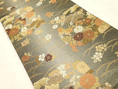 平和屋着物▼六通柄袋帯　花蝶文　金糸　正絹　逸品　CABC4451dy