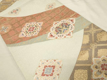平和屋着物▼箔絲綴 六通柄袋帯 向かい鳥正倉院花文 金銀糸 正絹 逸品 CABC4469dy