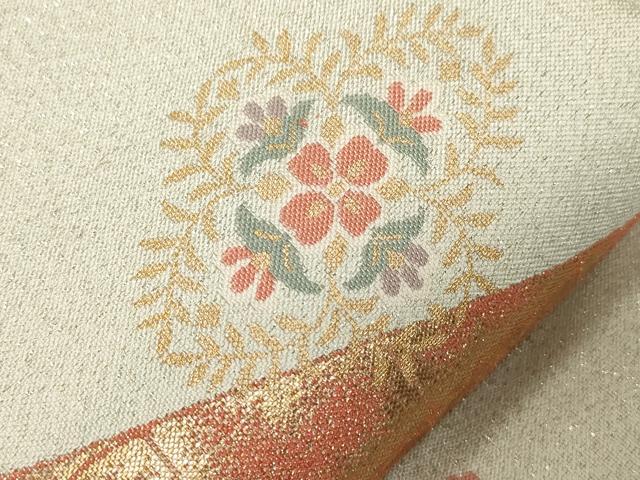平和屋着物▼箔絲綴 六通柄袋帯 向かい鳥正倉院花文 金銀糸 正絹 逸品 CABC4469dy