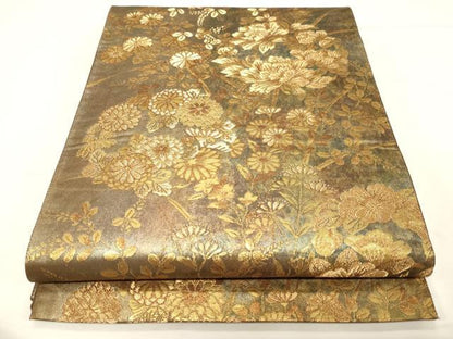 平和屋着物▼六通柄袋帯 蒔絵花丸文 金糸 引箔 正絹 逸品 CABC4477dy