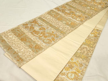 平和屋着物▼六通柄袋帯 横段花蝶鳥文 金銀糸 鈴乃屋扱い 正絹 逸品 CABC4532dy