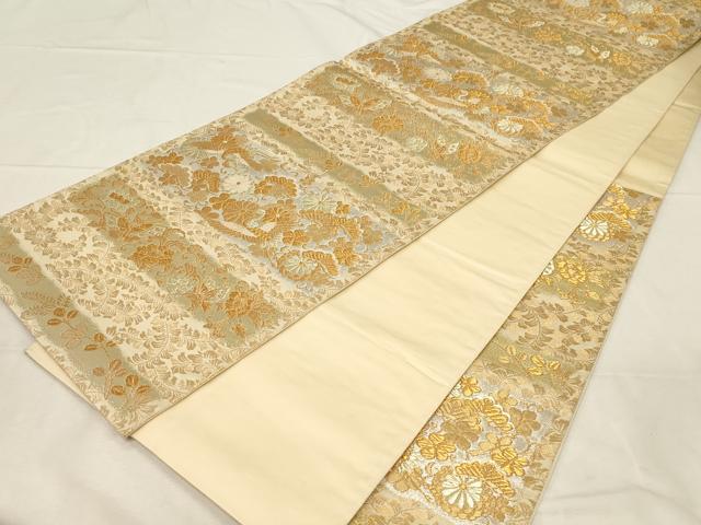 平和屋着物▼六通柄袋帯 横段花蝶鳥文 金銀糸 鈴乃屋扱い 正絹 逸品 CABC4532dy