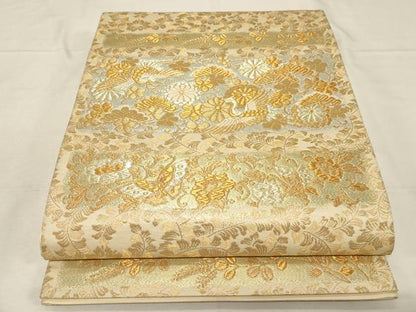 平和屋着物▼六通柄袋帯 横段花蝶鳥文 金銀糸 鈴乃屋扱い 正絹 逸品 CABC4532dy