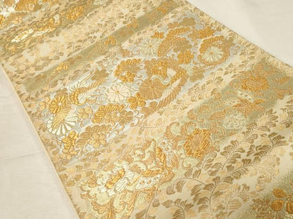 平和屋着物▼六通柄袋帯 横段花蝶鳥文 金銀糸 鈴乃屋扱い 正絹 逸品 CABC4532dy
