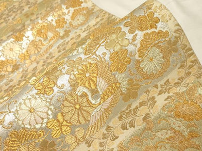 平和屋着物▼六通柄袋帯 横段花蝶鳥文 金銀糸 鈴乃屋扱い 正絹 逸品 CABC4532dy