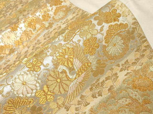 平和屋着物▼六通柄袋帯 横段花蝶鳥文 金銀糸 鈴乃屋扱い 正絹 逸品 CABC4532dy