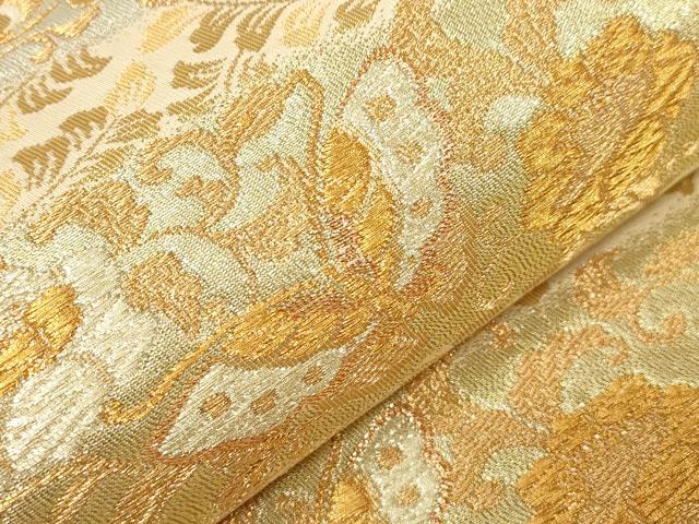 平和屋着物▼六通柄袋帯 横段花蝶鳥文 金銀糸 鈴乃屋扱い 正絹 逸品 CABC4532dy