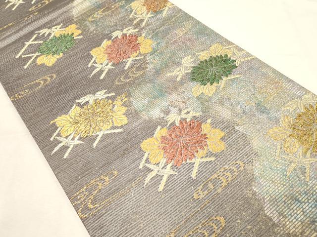 平和屋着物▼六通柄袋帯 天象 流水草花文 金銀糸 正絹 逸品 CABC4540dy