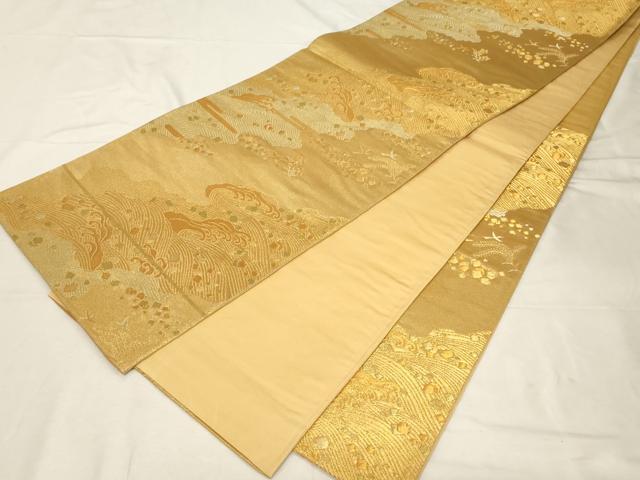 平和屋着物▼六通柄袋帯 立波箔散らし文 金糸 正絹 逸品 CABC4541dy