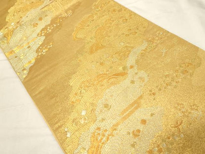 平和屋着物▼六通柄袋帯 立波箔散らし文 金糸 正絹 逸品 CABC4541dy