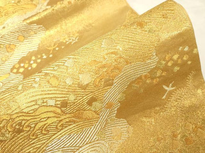 平和屋着物▼六通柄袋帯 立波箔散らし文 金糸 正絹 逸品 CABC4541dy