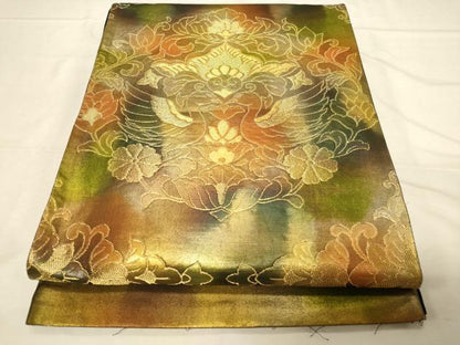平和屋着物▼六通柄袋帯　花鳥文　金糸　引箔　正絹　逸品　CABC4566dy