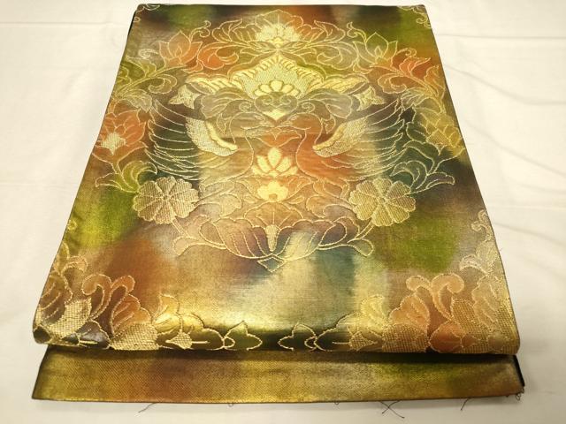平和屋着物▼六通柄袋帯　花鳥文　金糸　引箔　正絹　逸品　CABC4566dy