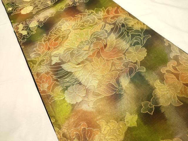 平和屋着物▼六通柄袋帯　花鳥文　金糸　引箔　正絹　逸品　CABC4566dy