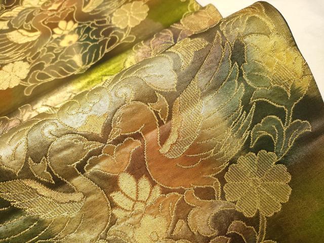 平和屋着物▼六通柄袋帯　花鳥文　金糸　引箔　正絹　逸品　CABC4566dy