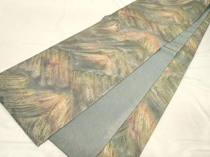 平和屋着物▼全通柄袋帯 ふくれ織 遠山文 金糸 正絹 逸品 CABC4579dy