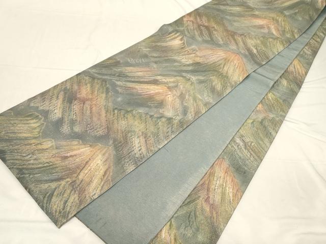 平和屋着物▼全通柄袋帯 ふくれ織 遠山文 金糸 正絹 逸品 CABC4579dy