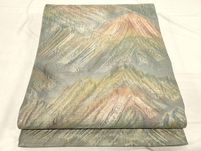 平和屋着物▼全通柄袋帯 ふくれ織 遠山文 金糸 正絹 逸品 CABC4579dy