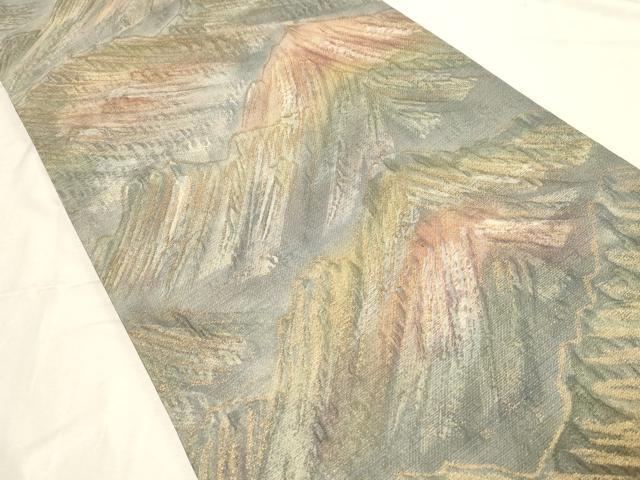 平和屋着物▼全通柄袋帯 ふくれ織 遠山文 金糸 正絹 逸品 CABC4579dy