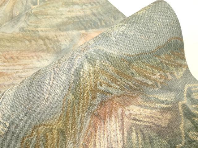 平和屋着物▼全通柄袋帯 ふくれ織 遠山文 金糸 正絹 逸品 CABC4579dy