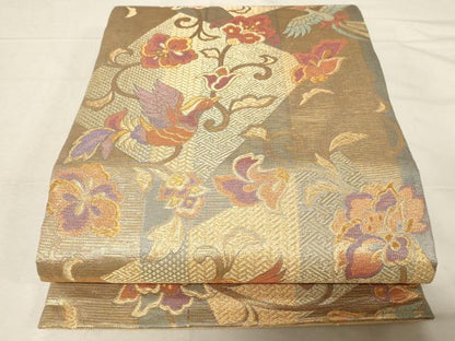 平和屋着物▼佐賀綴 六通柄袋帯 更紗花鳥文 金糸 正絹 逸品 CABC4585dy