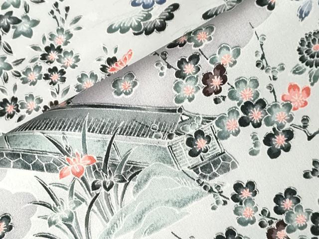 平和屋着物■上質な小紋 松竹梅風景文 正絹 逸品 CABC4617dy