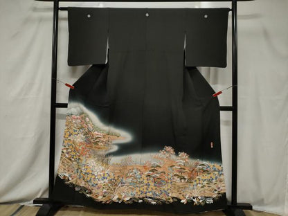 平和屋着物■豪華黒留袖　友禅　作家物　風景文　暈し染め　金彩　正絹　逸品　CABC4624dy