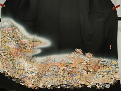 平和屋着物■豪華黒留袖　友禅　作家物　風景文　暈し染め　金彩　正絹　逸品　CABC4624dy