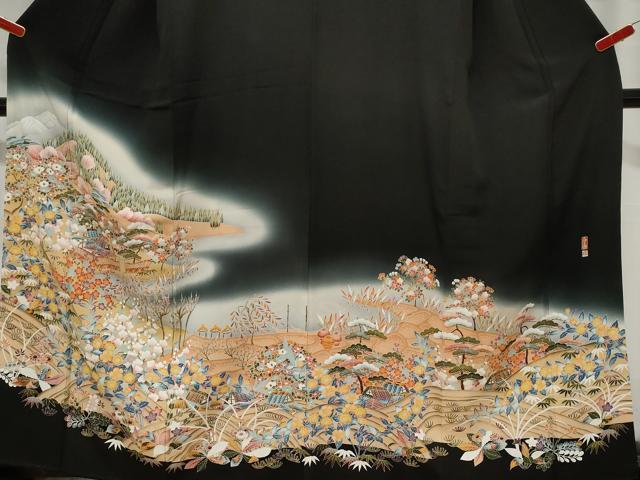 平和屋着物■豪華黒留袖　友禅　作家物　風景文　暈し染め　金彩　正絹　逸品　CABC4624dy