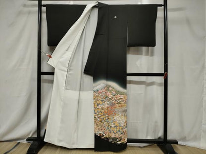 平和屋着物■豪華黒留袖　友禅　作家物　風景文　暈し染め　金彩　正絹　逸品　CABC4624dy