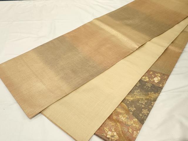 平和屋着物●名門　しょうざん　生紬　紙屋川伝承　絹漉貴　太鼓柄袋帯　切嵌草花文　金糸　正絹　逸品　CABC4642dy