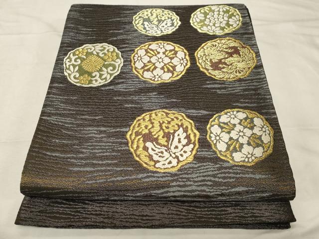 平和屋着物●西陣 中村源織物謹製 六通柄袋帯 花蝶 向い鳥丸文 金糸 証紙付き 正絹 逸品 未使用 CABC4644dy