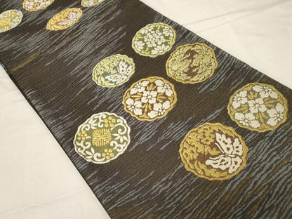 平和屋着物●西陣 中村源織物謹製 六通柄袋帯 花蝶 向い鳥丸文 金糸 証紙付き 正絹 逸品 未使用 CABC4644dy