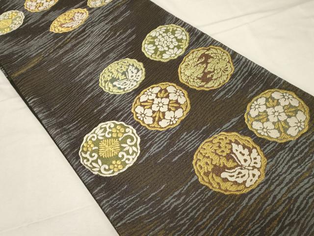 平和屋着物●西陣 中村源織物謹製 六通柄袋帯 花蝶 向い鳥丸文 金糸 証紙付き 正絹 逸品 未使用 CABC4644dy