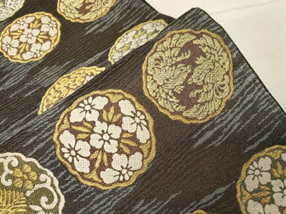 平和屋着物●西陣 中村源織物謹製 六通柄袋帯 花蝶 向い鳥丸文 金糸 証紙付き 正絹 逸品 未使用 CABC4644dy