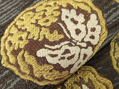 平和屋着物●西陣 中村源織物謹製 六通柄袋帯 花蝶 向い鳥丸文 金糸 証紙付き 正絹 逸品 未使用 CABC4644dy