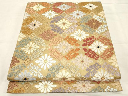 平和屋着物●六通柄袋帯 唐織 菱花文 金糸 鈴乃屋扱い 正絹 逸品 CABC4652dy