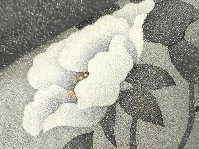平和屋着物●京都の名門ブランド 銀花仙 太鼓柄袋帯 草花文 銀通し地 正絹 逸品 未使用 CABC4654dy