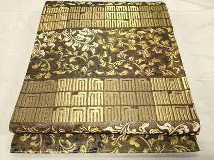 平和屋着物●ファッションデザイナー コシノアヤコ 六通柄袋帯 源氏香唐草文 金糸 正絹 逸品 CABC4656dy