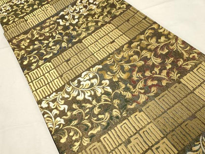 平和屋着物●ファッションデザイナー コシノアヤコ 六通柄袋帯 源氏香唐草文 金糸 正絹 逸品 CABC4656dy