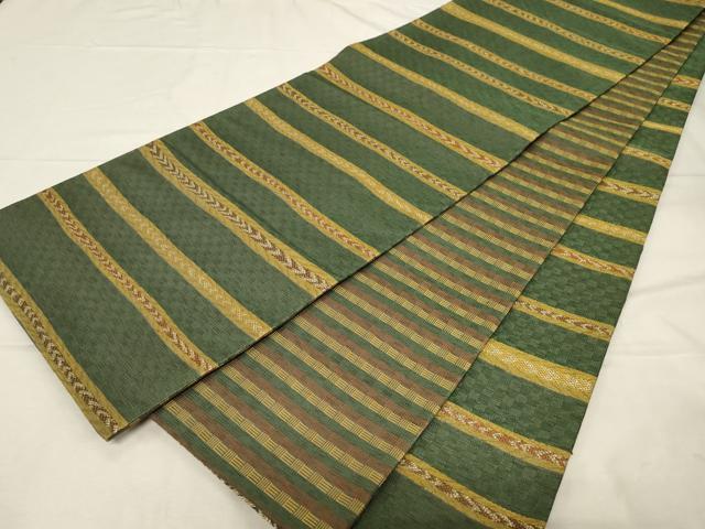 平和屋着物●両面 六通柄袋帯 横段文 金糸 正絹 逸品 CABC4657dy