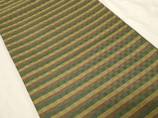 平和屋着物●両面 六通柄袋帯 横段文 金糸 正絹 逸品 CABC4657dy
