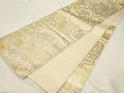 平和屋着物●六通柄袋帯 葡萄蔦の葉花文 金糸 正絹 逸品 CABC4658dy