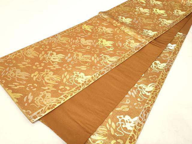 平和屋着物●西陣の名門 本家加納 六通柄袋帯 花喰い鳥 金糸 正絹 逸品 CABC4659dy