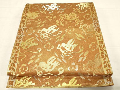 平和屋着物●西陣の名門 本家加納 六通柄袋帯 花喰い鳥 金糸 正絹 逸品 CABC4659dy